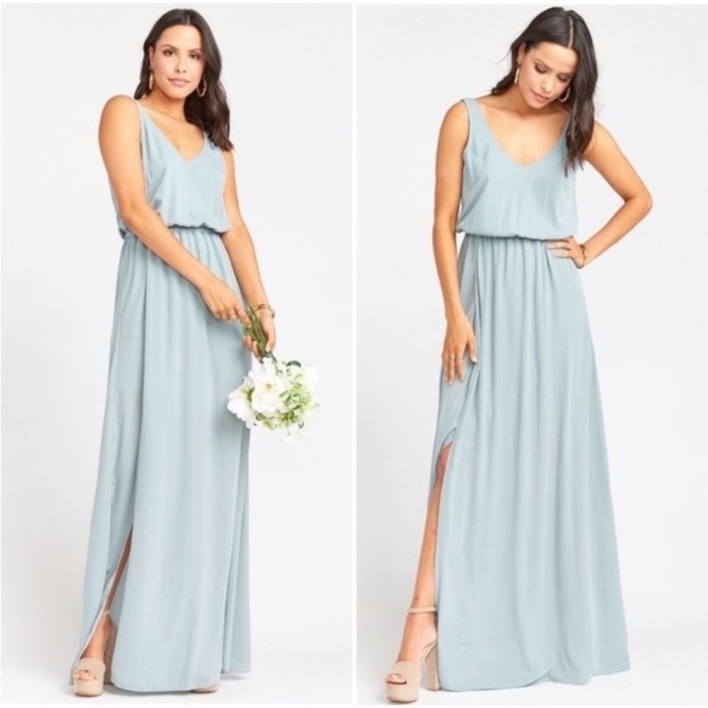 Show Me Your MuMu NWT Kendall Maxi Dress in Silver Sage Crisp Bridesmaid Wedding